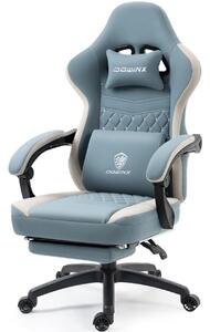 DOWINX Scaun gaming, ergonomic, suport lombar cu masaj, Șezut cu Arcuri Metalice și Spumă, Pernă de Gel, Spătar înalt, rabatabil 90°-135°, Buzunar depozitare, Suport picioare, rezistent 150 kg, material respirabil, Albastru