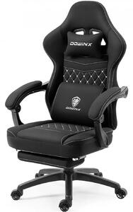 DOWINX Scaun gaming, ergonomic, suport lombar cu masaj, Șezut cu Arcuri Metalice și Spumă, Pernă de Gel, Spătar înalt, rabatabil 90°-135°, Buzunar depozitare, Suport picioare, rezistent 150 kg, material respirabil, Negru