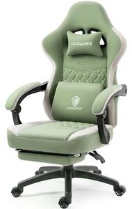 DOWINX Scaun gaming, ergonomic, suport lombar cu masaj, Șezut cu Arcuri Metalice și Spumă, Pernă de Gel, Spătar înalt, rabatabil 90°-135°, Buzunar depozitare, Suport picioare, rezistent 150 kg, material respirabil, Verde