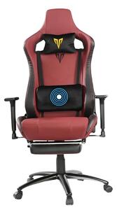 Scaun gaming, ergonomic, masaj pernă lombară, brațe reglabile 3D, piele PU, suport picioare, rezistent 150 KG, Visiniu/Negru