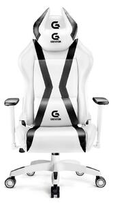 Scaun gaming, ergonomic, masaj pernă lombară, brațe reglabile 2D, piele PU, roți silențioase, rezistent 150 KG, Alb/Negru