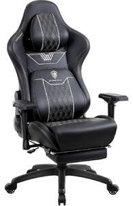 DOWINX Scaun gaming, ergonomic, spătar înalt, tetiera confortabilă, suport lombar, cotiere 4D, suport picioare, rezistent 150 kg, piele PU, Negru