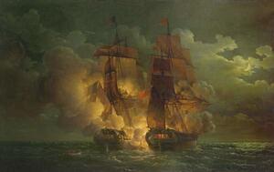 Louis Philippe Crepin - Artă imprimată Battle Between the French Frigate 'Arethuse' and the English Frigate 'Amelia', (40 x 24.6 cm)