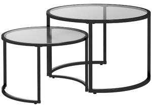 HOMCOM Set de 2 Mese de Cafea Suprapozabile din Sticlă și Oțel, Ø70x47.5 cm și Ø54x42.5 cm, Negru | Aosom Romania