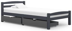 Cadru de pat cu 2 sertare, gri închis, 100x200 cm, lemn de pin