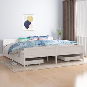 Cadru de pat cu 4 sertare, alb, 200x200 cm, lemn masiv de pin