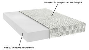 Saltea cu spuma poliuretanica Somnexpert Silver FORTE, 180x200, inaltime 20 cm, ortopedica, husa ioni argint lavabila, manere, fermitate mare