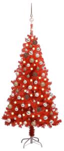 Brad de Crăciun artificial cu LED-uri/globuri roșu 120 cm PVC