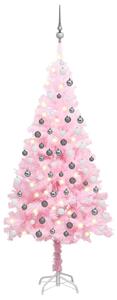 Pom de Crăciun artificial cu LED-uri/globuri, roz, 120 cm PVC