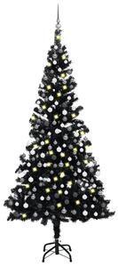 Set brad Crăciun artificial cu LED-uri&globuri negru 210 cm PVC