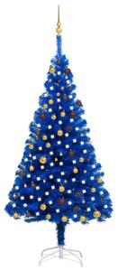 Set pom Crăciun artificial LED&globuri albastru 210 cm PVC
