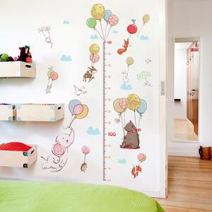Autocolant de perete "Metru pentru copii - animale cu baloane" 155x85cm