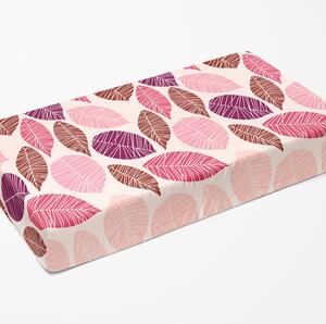 Goldea cearceaf de pat din bumbac cu elastic - model 1011 - frunze roz și bordo 90 x 200 cm