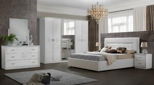 Set dormitor NEW GEMMA, alb lucios, pat 160x200 cm cu somiera metalica