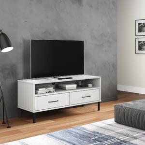 Comodă TV cu picioare metalice „OSLO”, alb, lemn masiv pin