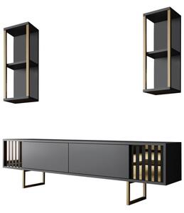 Set de mobilier pentru living Gold, Antracit- Auriu