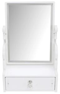 Oglinda de machiaj cu sertar pentru depozitare accesorii make-up, cosmetice si bijuterii, 28 x 16 cm, alb