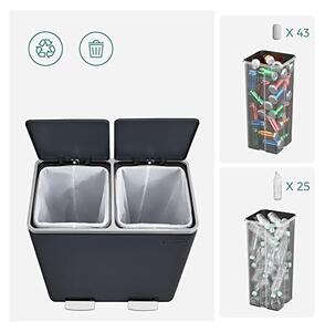 Cos de reciclare, Songmics, 2 compartimente, 2 x 30 L, LTB60GS, Gri
