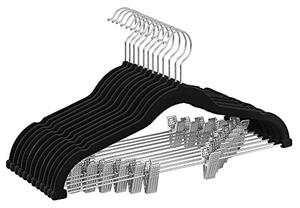 Set de 12 umerase de catifea ajustabile, Songmics, Negru-Argintiu, 42.5x0.6x23.5 cm