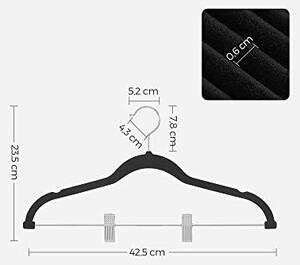 Set de 12 umerase de catifea ajustabile, Songmics, Negru-Argintiu, 42.5x0.6x23.5 cm