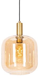 Lampă pendantă de design neagră cu alamă și sticlă chihlimbar - Zuzanna