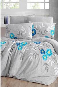 Lenjerie de pat albastră-gri pentru pat de o persoană-extins și cearceaf Dahlia – Mila Home