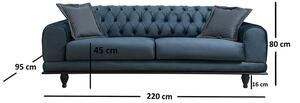 Canapea extensibila 3 locuri PWF-0514 catifea albastru - negru 220x90x80cm