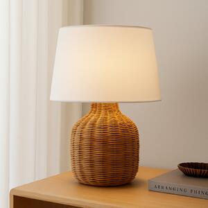 Lindby Lampă de masă Lirenda, înălțime 52 cm, ratan, natural/alb, Lemn, Camera de zi / sufragerie, Țesătură / Textil, Scandinavă