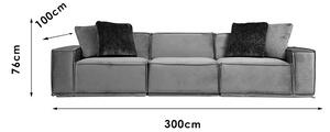 Canapea 3 locuri PWF-0594 material textil gri 300x100x76cm