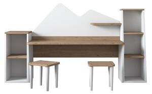 Set birou pentru copii 3buc Bubble, culoarea nuc - alb180x45x93.5cm