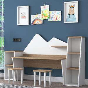 Set birou pentru copii 3buc Bubble, culoarea nuc - alb180x45x93.5cm
