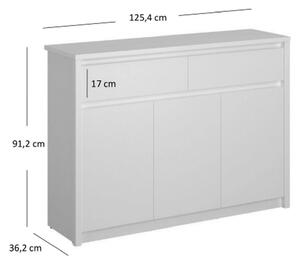 Comoda alba ERDEN, cu 3 usi si 2 sertare, 125.4x36.2x91.2 cm