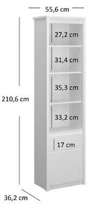 Dulap alb ERDEN, cu o usa si un sertar, 55.6x36.2x210.6 cm