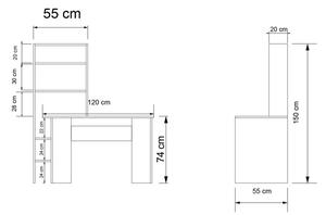 Birou de studiu Dropio melaminat stejar - alb 120x55x150cm