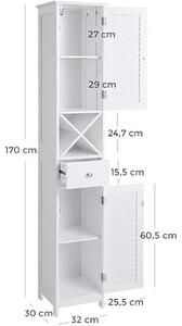 Dulap de depozitare pentru baie, Vasagle, Alb, 32x30x170 cm