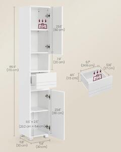 Dulap de depozitare pentru baie, Vasagle, Alb, 170x30x30 cm