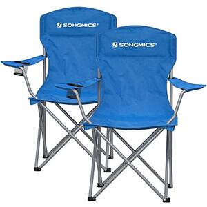 Set 2 scaune de camping, Songmics, Albastru, 76x51.5x95.5 cm