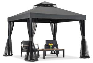 Pavilion de grădină antracit cu plasă de țânțari Valencia 3x3 m Garden Point