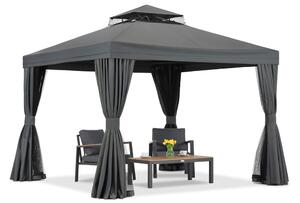 Pavilion de grădină cu plasă de țânțari și perdele Valencia 3x3 antracit Garden Point