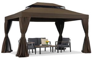 Pavilion de grădină cu plasă de țânțari și perdele Valencia 3x3 maro Garden Point