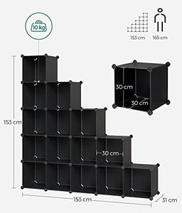 Set 15 cuburi modulare din plastic pentru depozitare, Songmics, Negru, 123x31x123 cm
