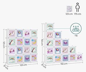 Set 16 cuburi modulare pentru depozitare, Songmics, Alb, 123x31x123 cm