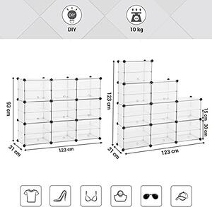 Set 9 cuburi modulare din plastic pentru depozitare, Songmics, Alb, 123x31x93 cm