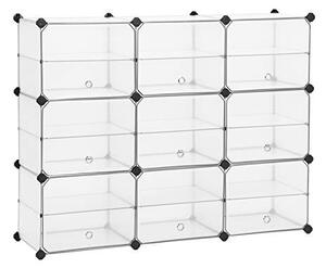 Set 9 cuburi modulare din plastic pentru depozitare, Songmics, Alb, 123x31x93 cm