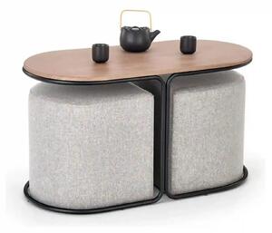 Masuta cafea cu tabureti PAMPA, nuc/gri, 88x43x49 cm