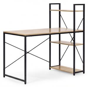 Birou cu raft LOFTY 120x60 cm, negru / decor stejar