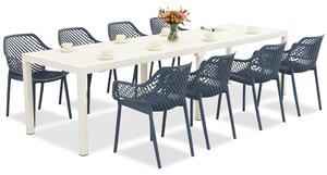 King Double/Aria set mobilier de grădină alb și albastru pentru 8 persoane Bica