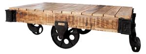 Masuta de cafea Railway din lemn masiv de mango si picioare metalice in forma de rotile