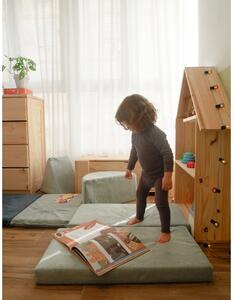 Puf de copii albastru deschis cu tapițerie din catifea reiată Montessori – Little Nice Things