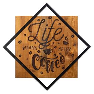 Decorațiune de perete din metal/lemn 54x54 cm Life Begins After Coffee – Wallity